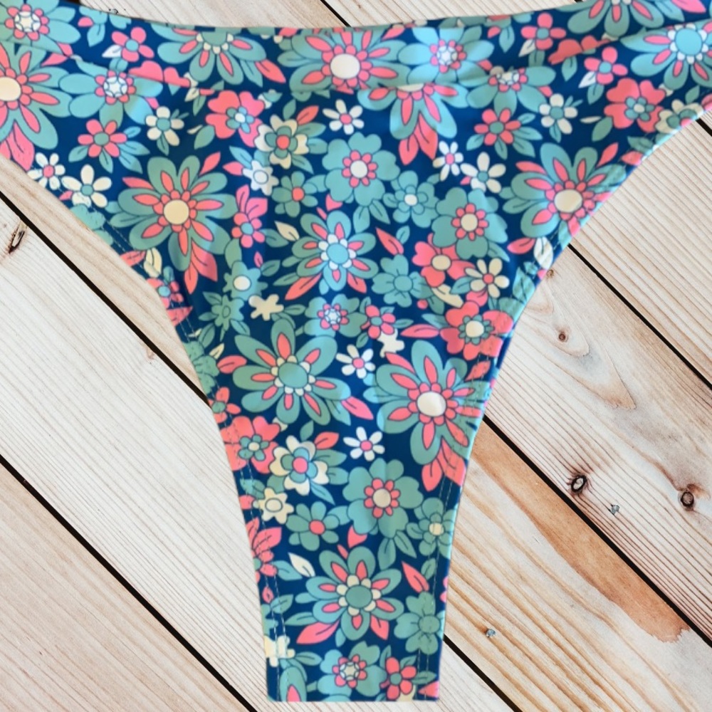 Blue Pink Boho Floral High Waist Lined Cheeky Bikini New - Picture 9 of 16